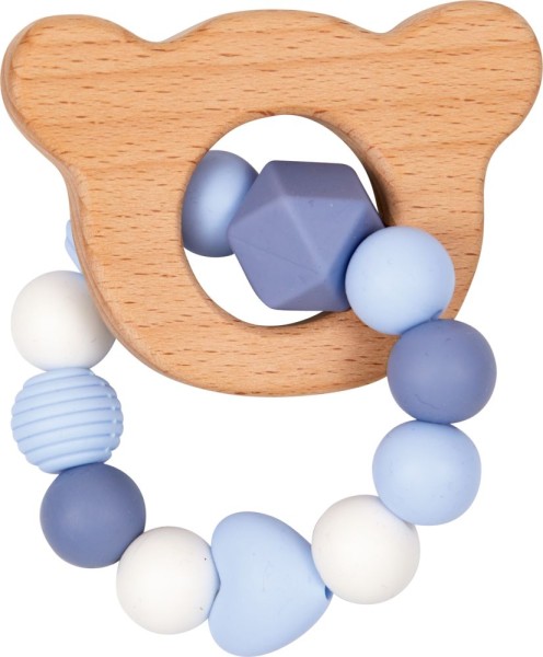 Silikon-Holz-Beißring hellblau BabyGlück