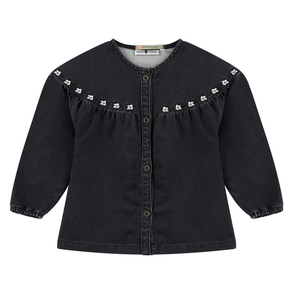 Jeans Bluse nearly black Blümchen