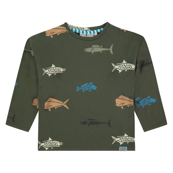 Langarmshirt dark army Fische