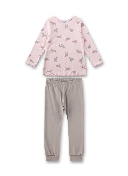 Pyjama lang Pferde grau rosa